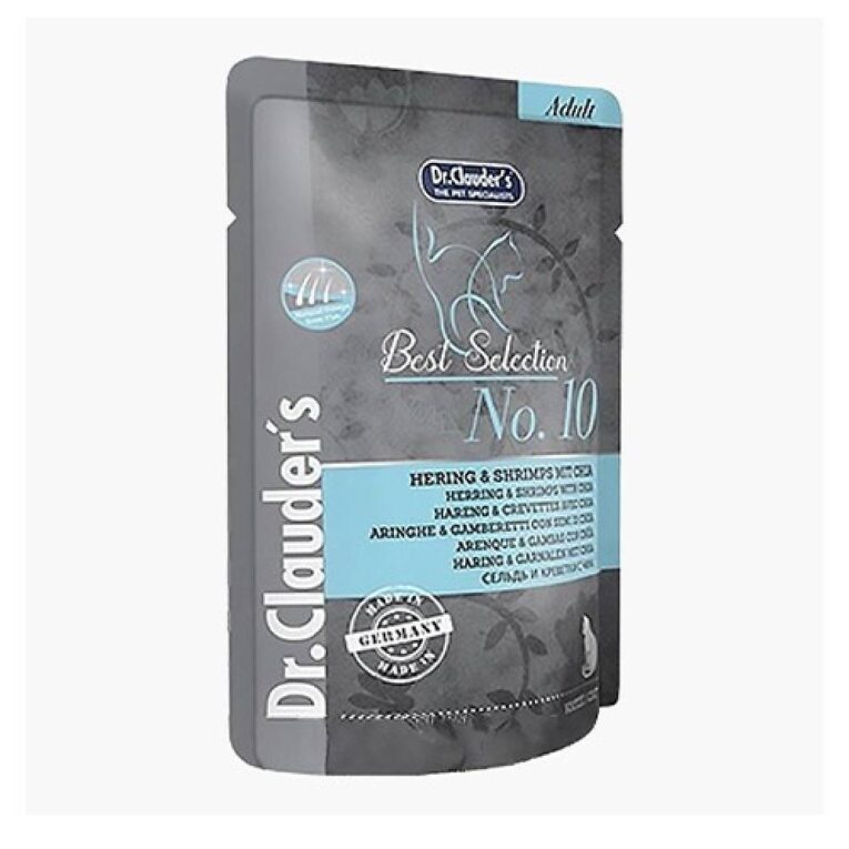 دكتور كلودر – طعام رطب للقطط بالروبيان والشيا للعناية بالشعر85 جم