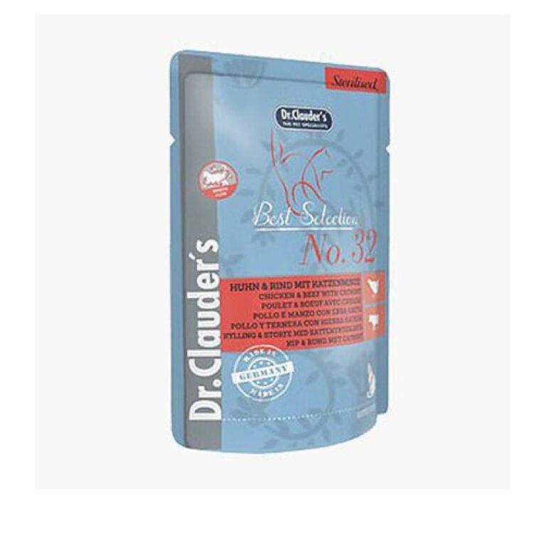 دكتور كلودر – طعام رطب للقطط المعقمة بالدجاج و لحم البقر 85 غ